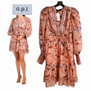 O.P.T. by Anthropologie NEW DEGAGE Smocked Cuffs Mini Dress S